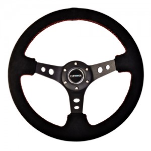 NRG 350mm Steering Wheel 3" Deep Suede w/ Red Stitching